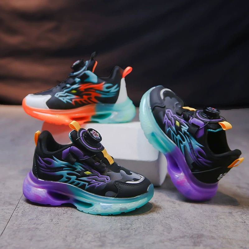 Детские кроссовки с вращающейся пряжкой для мальчиков 2024 Весна и осень, новые студенческие кроссовки с кожаной поверхностью для мальчиков среднего и большого возраста