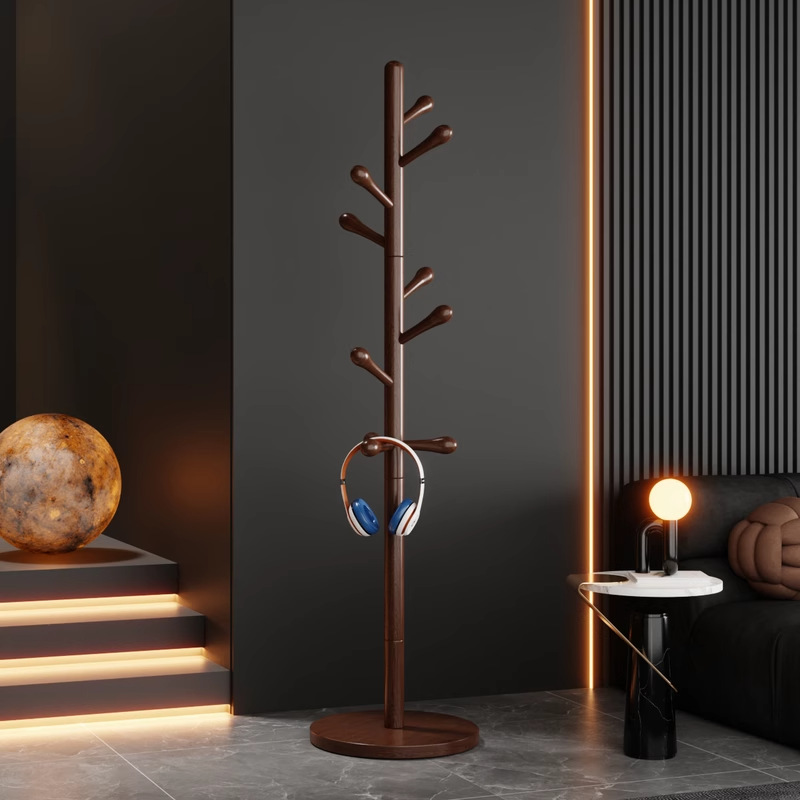 가벼운 고급 단단한 나무 옷걸이 바닥 스탠딩 침실 코트 랙 홈 오피스 나무 옷걸이 막대 옷걸이