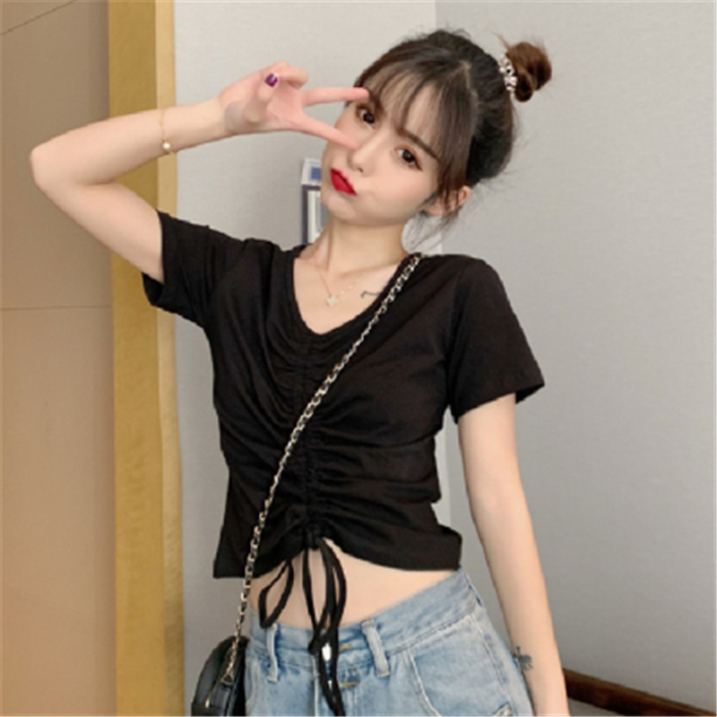 Design summer clothing, short solid cute T-shirt, high waist