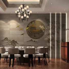 新中式金箔轻奢壁纸酒店会所山水墙纸竹子背景墙壁画客厅餐厅墙布