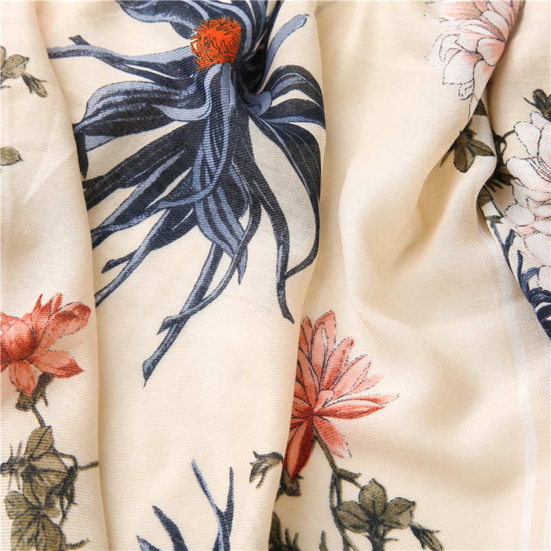 154g Weight Flower Pattern Women'S Gender Printing Design Sweet Style New Cotton Linen Flower Silk Long Scarf 8