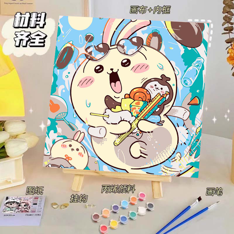 Pintura al óleo digital de bricolaje, dibujos animados para niños, pinturas para colorear hechas a mano, lindos puestos de animación curativos, comercio exterior transfronterizo