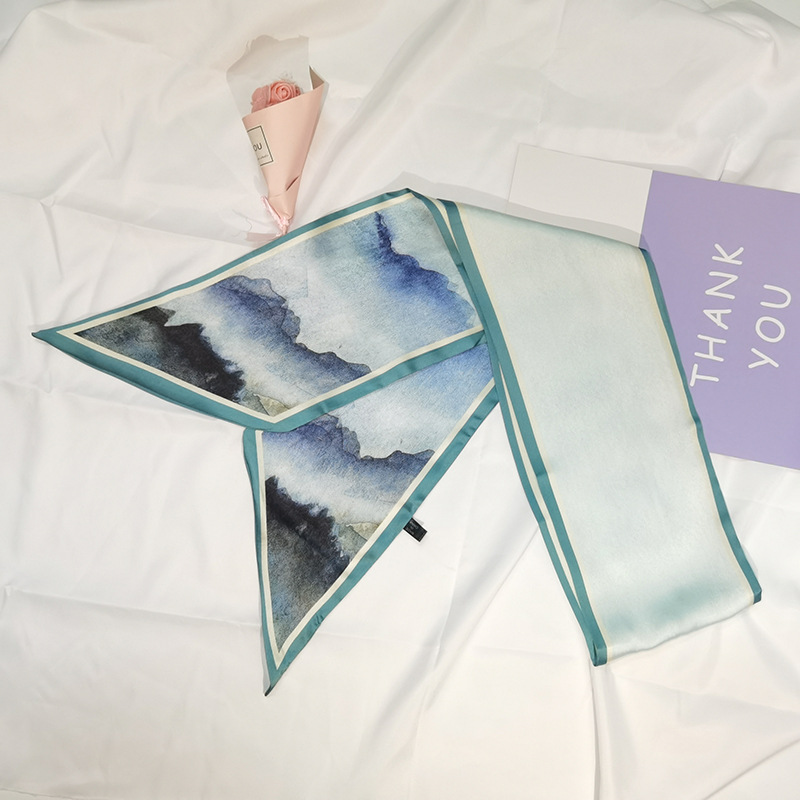 new pattern Silk like Landscape painting Sharp Ribbon Strip Gradient color size Silk scarf gift temperament Silk scarf