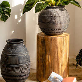 原木圆形茶几文艺圆桌边几创意木墩坐凳墩子花架民宿木墩凳