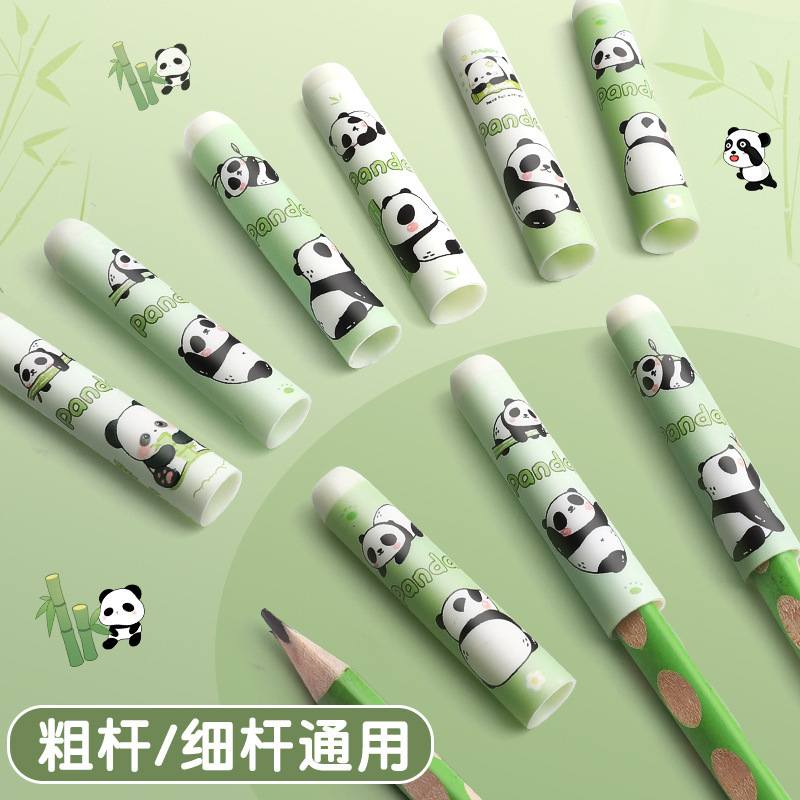 クリエイティブで可愛い保護キャップ、卸売、学生用鉛筆キャップカバー、パンダ漫画保護カバー、落下防止、ペン先延長可能|undefined