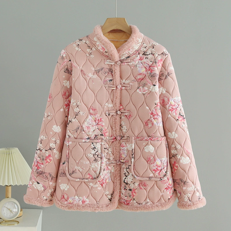Мама зимняя новая китайская национальная хлопчатобумажная одежда плюс бархатная теплая куртка