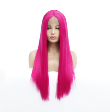Fábrica al por mayor de moda europea y americana rosa larga pelo recto frente de encaje fibra química mitad gancho pelo LW0046