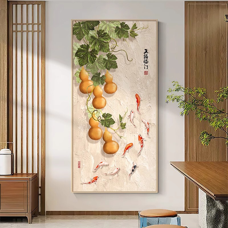 五福玄関装飾絵画新しい中国風の玄関正面壁掛け絵画廊下通路壁画垂直ひょうたん絵画|undefined