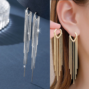 925 Sterling Silver Long Tassel Earrings for Women, Japanese and Korean Style, Elegant and Sophisticated Earrings, Fairy-Like, Slimming Drop Earrings, Ear Thread