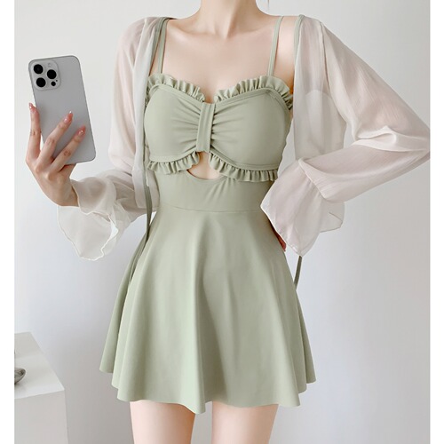 One-piece swimsuit women's new  summer conservative pure lust style swimsuit high-end two-piece set covering belly sexy ins