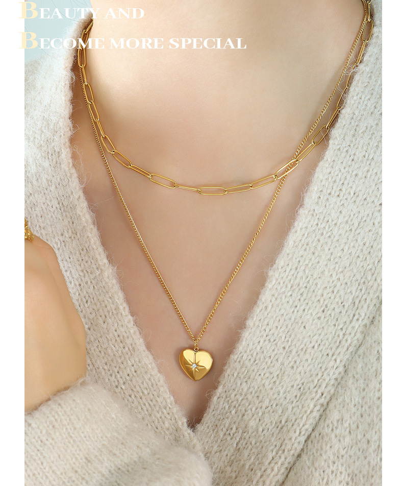 Simple Style Heart Shape Titanium Steel Plating Zircon Pendant Necklace 1 Piece