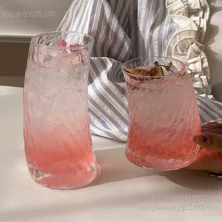网红创意家用ins风水杯折纹月牙玻璃杯果汁咖啡杯子水果茶杯