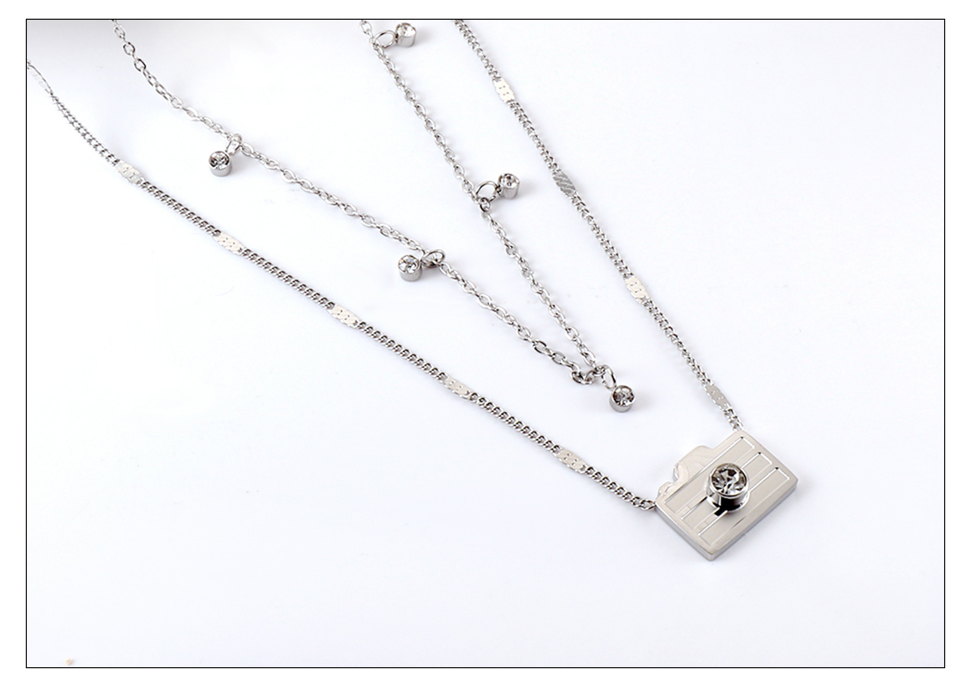 Retro Square Star Oval Stainless Steel Inlay Rhinestones Necklace