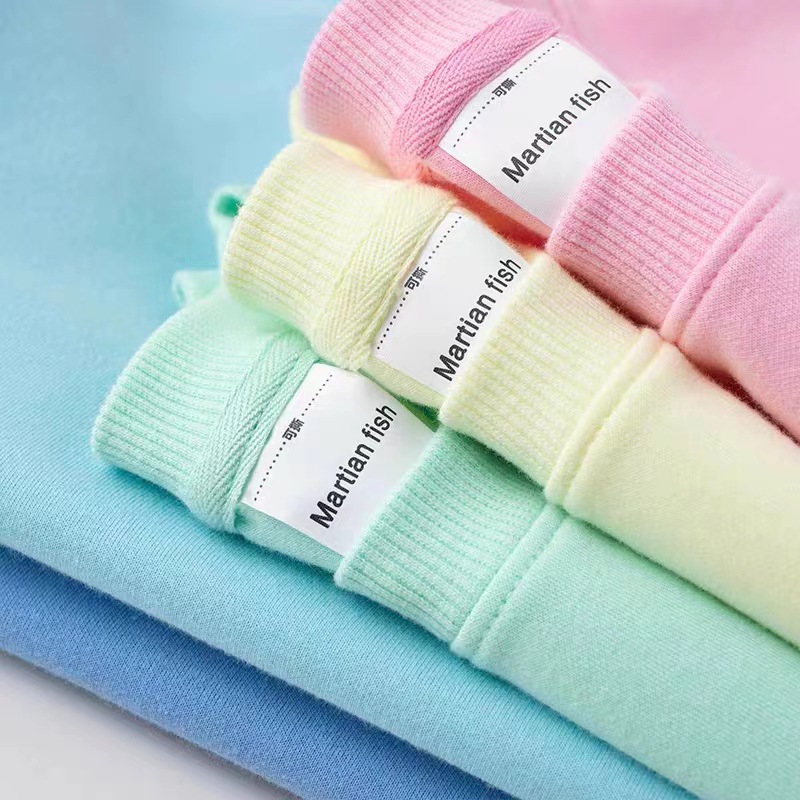 Autumn and Winter Heavy Round Neck Macaron Sweatshirt Men's Coat Winter Shoulder-drop Loose Candy Color Sweatshirt Women's Printed logo