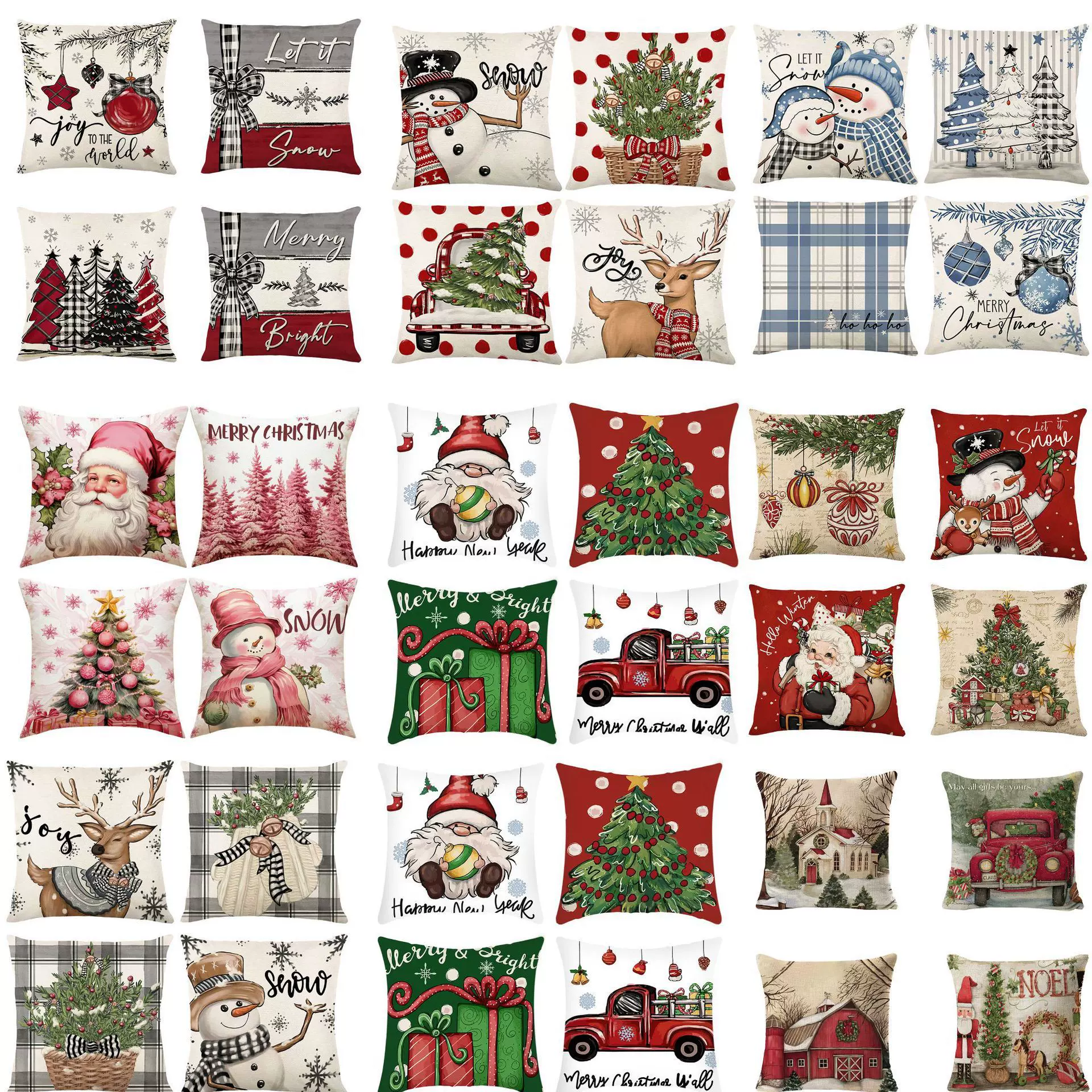 亚马逊跨境新款圣诞节抱枕套亚麻家居圣诞老人麋鹿靠枕套沙发套