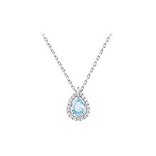 S925纯银蓝眼泪项链女椭圆水滴锁骨链吊坠轻奢小众设计送女友礼物