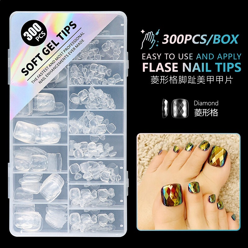 Transparent, Traceless, No-File Needed, Diamond-Shaped Mermaid Diamond Toenail Fake Nail Stickers, 300 Pieces Transparent, Traceless, No-File Needed, Diamond-Shaped Mermaid Diamond Toenail Fake Nail Stickers, 300 Pieces