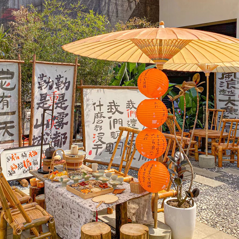 中式户外大油纸伞古风防雨遮阳大油纸伞复古庭院伞围炉煮茶网红伞