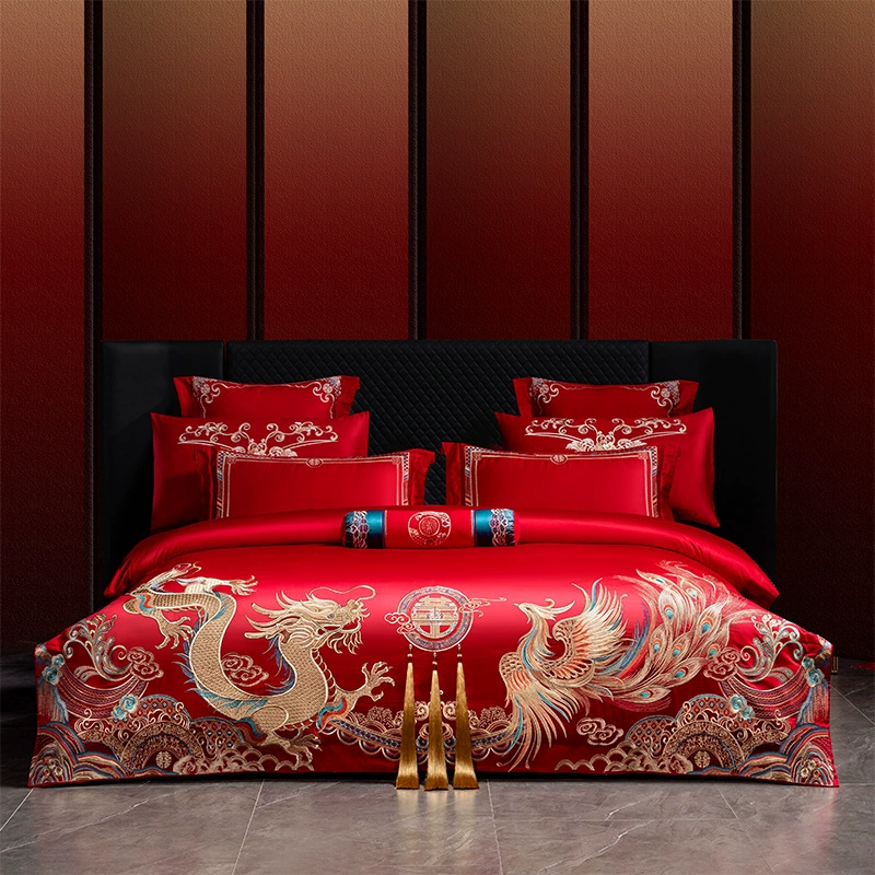 Большой красный китайский свадебный вышивка из четырех частей