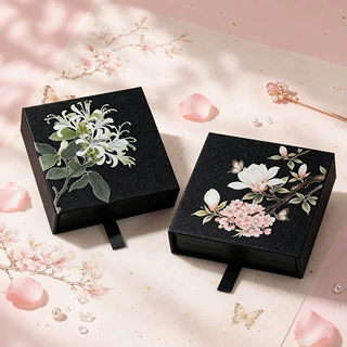 国风花卉珠宝首饰盒透明pe悬浮盒手链手串包装盒抽屉式饰品包装盒