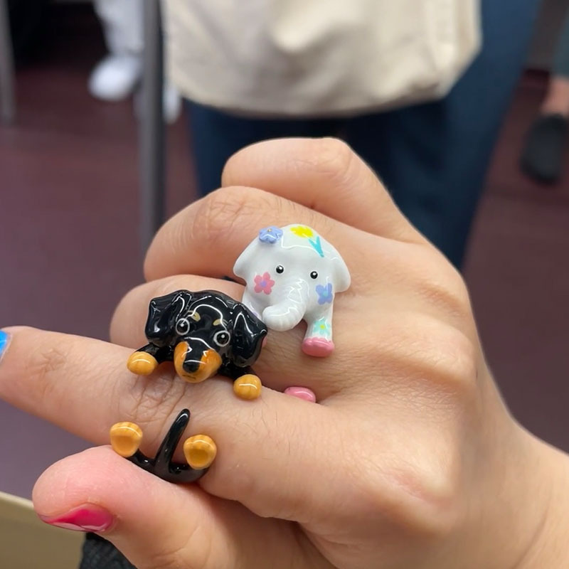 Dachshund And Flower Open Ring Set In Elegant Designer Style_voghion.com