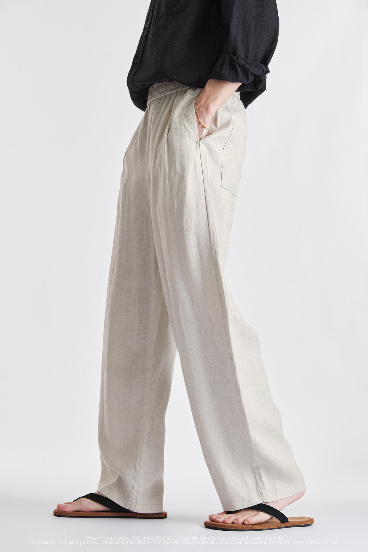 Quần dài nam ống rộng chất liệu linen phong cách Hàn Quốc — đen chi tiết 2