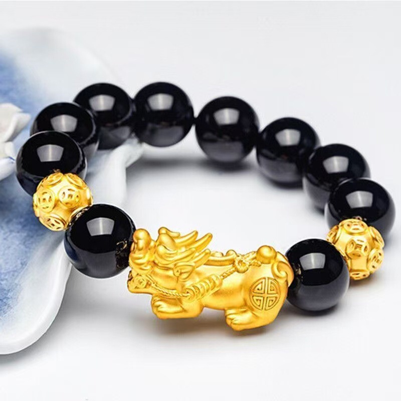 Sand Gold Jewelry Natural Obsidian Pixiu Bracelet Men's Money Beads Buddha Beads DIY Bracelet High-End Cultural Accessories