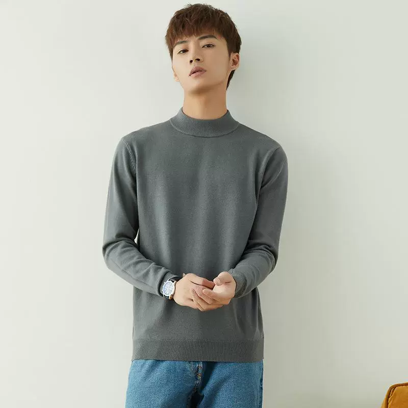 Новый мужской свитер-пуловер из толстой пряжи, осень 2025, простой дизайн, с длинными рукавами, модный городской стиль, полувысокий воротник, мужской трикотаж