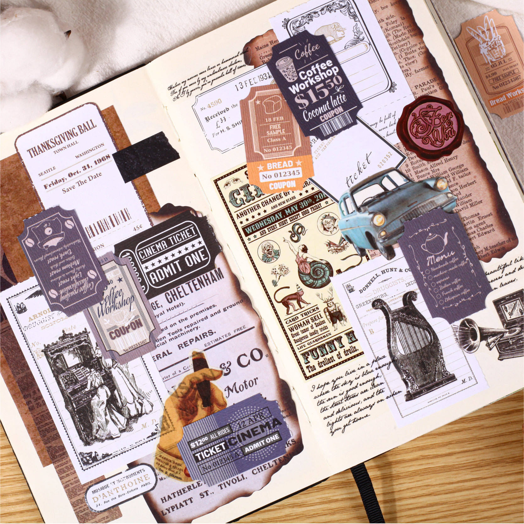 Paquete de pegatinas de Retro Story Serie de facturas Calcomanías de contabilidad de bricolaje para estudiantes Material de decoración Paquete de pegatinas de película de corte