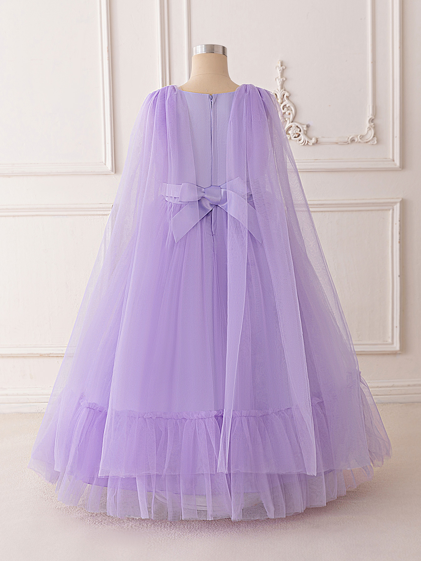 Nuevo vestido de niña, vestido de princesa de malla, vestido de niño de cuello en V, vestido de fiesta de cumpleaños