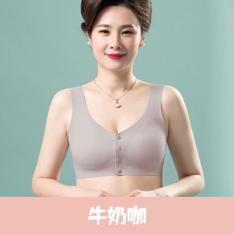 Ropa interior de madre sujetador inalámbrico delgado de verano sujetador de botón frontal de mujer sin costuras más tamaño ropa interior de mediana edad y ancianos