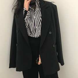 竖条纹衬衫女2023春秋韩版洋气蓝白宽条纹衬衣长袖宽松衫外套