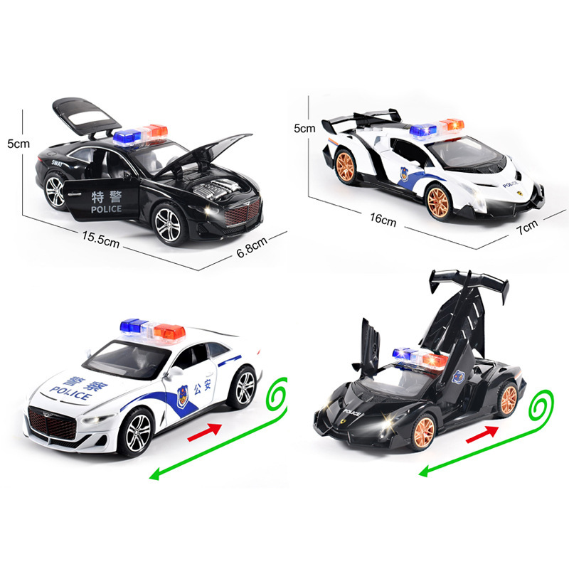 Cross-border 1:32 die-cast zinc alloy car police car with light sound effect power car model children's gift toys