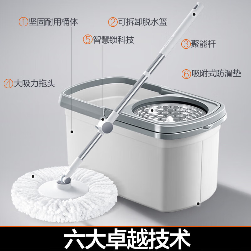 David Rotating Mop with Hand Press Spin Dry, Dual-Drive, Hands-Free Cleaning, One-Step Cleaning Mop, Magic Mop D10