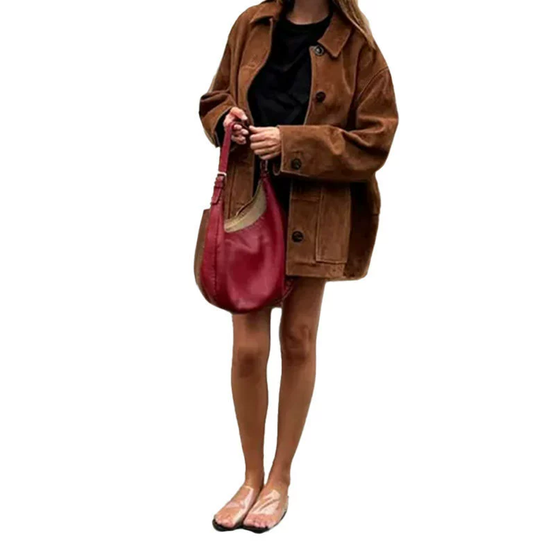 Solid retro elegant jacket for leisure, autumn, European style