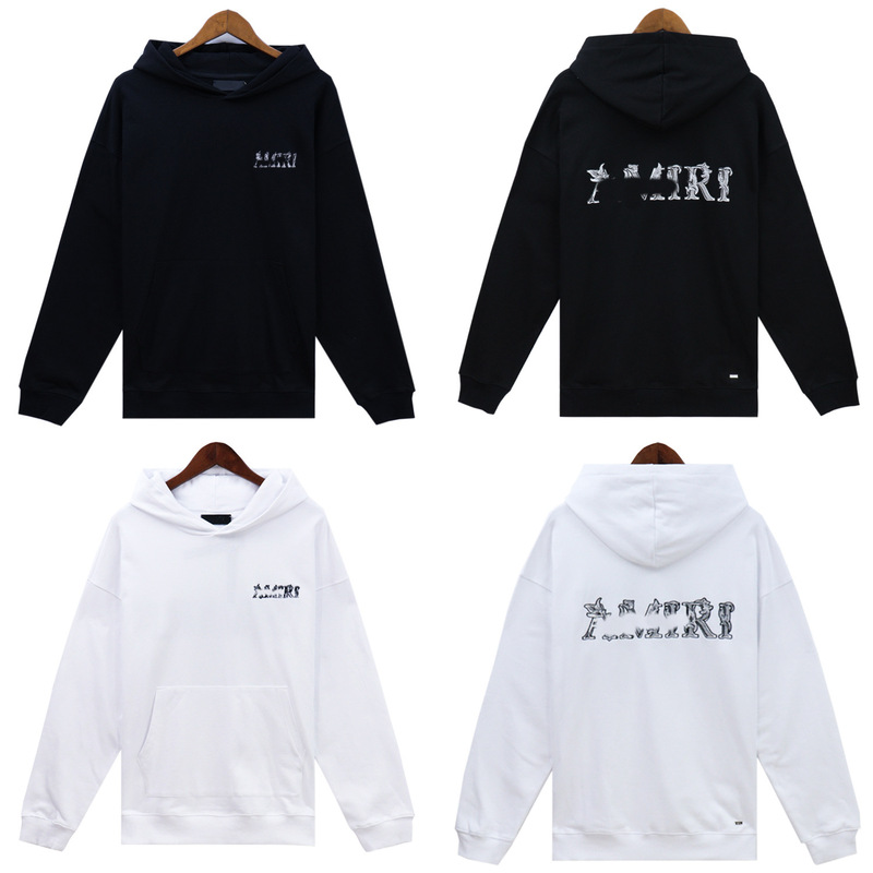 2024 New Men's Sweatshirt Amiri Floral Letter Print Autumn and Winter Casual Heavy-Duty American-Style Hoodie