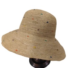 拉菲草帽女可折叠海边遮阳防晒草帽夏季大檐刺绣满天星渔夫帽盆帽
