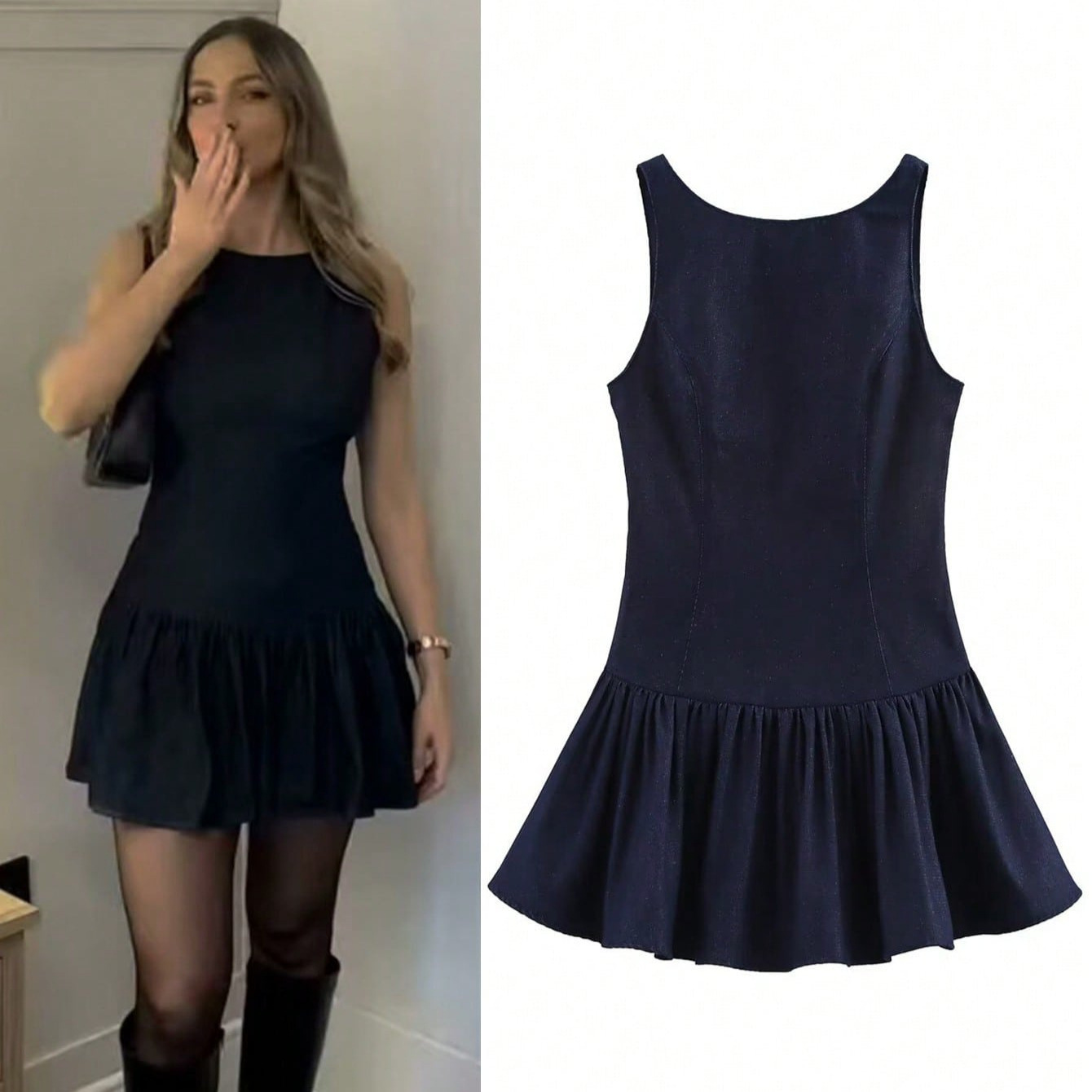 summer fashionable denim dress sleevless with a round collar
