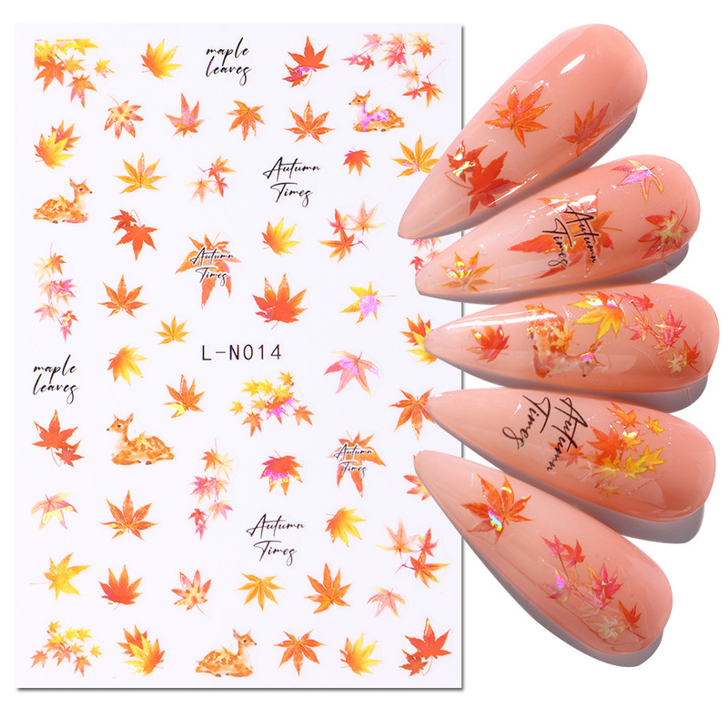 Cross-border new nail stickers 3D autumn maple leaf deer leaf adhesive nail stickers nail stickers wholesale nail