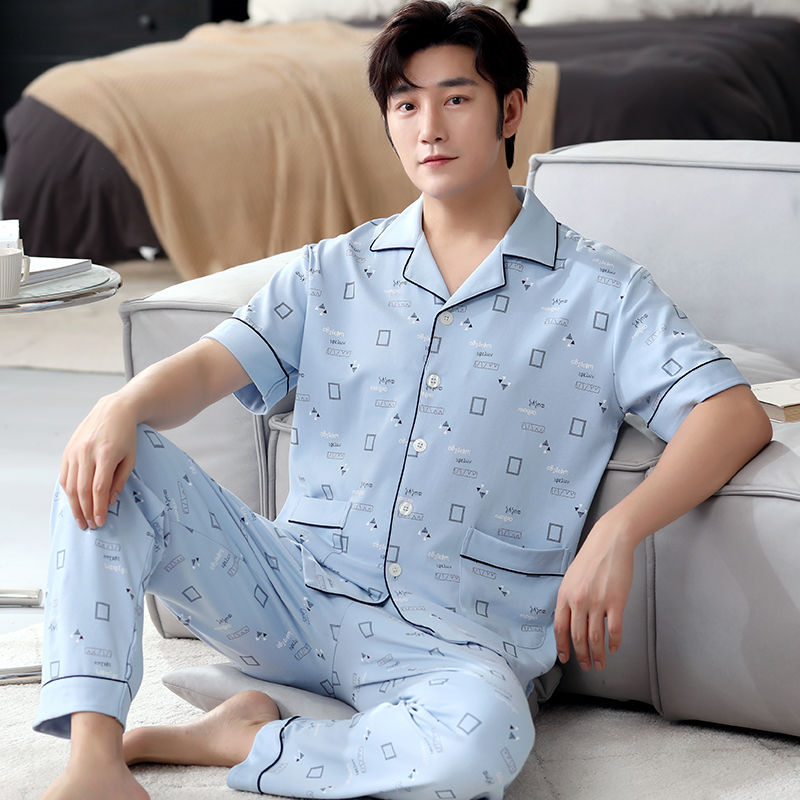 Pijamas de hombre verano 100% algodón pantalones de manga corta más el tamaño de los hombres de verano Delgado al aire libre homewear