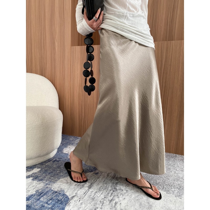 Sinan Early Autumn New French Pearlescent Satin Elastic High Waist Slimming Look A-Line Skirt Sn7108