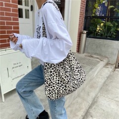 日韩ins摩登小豹纹斜挎包女学生百搭布袋洋气单肩帆布包