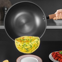 Kangbao Home Use Iron Wok Deep Nitriding, Rust-Resistant and Non-Pierceable Frying Pan, Cast Iron