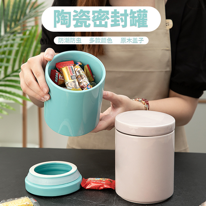 Simple Ceramic Jar Kitchen Sealed Jar for Grains, Coffee Beans, Tea Leaves with Lid, Food Storage Container, Seasoning Box