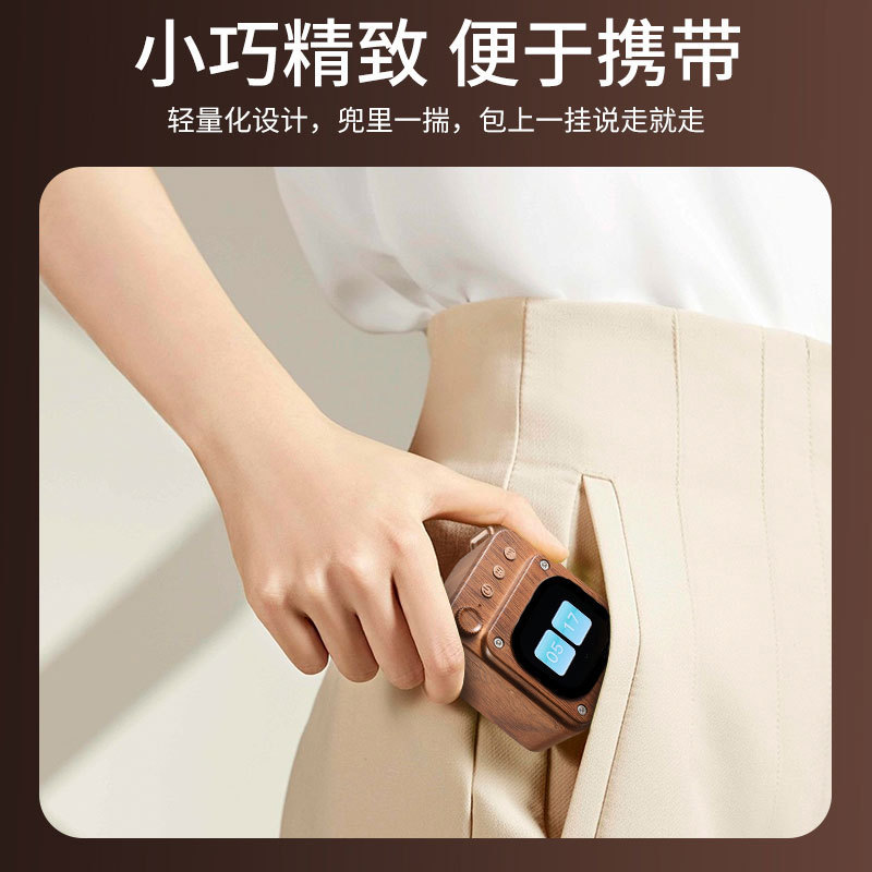 木目調タッチスクリーンワイヤレス Bluetooth スピーカー、目覚まし時計カード付き、高品質サブウーファー、小型ミニ屋外スピーカー|undefined
