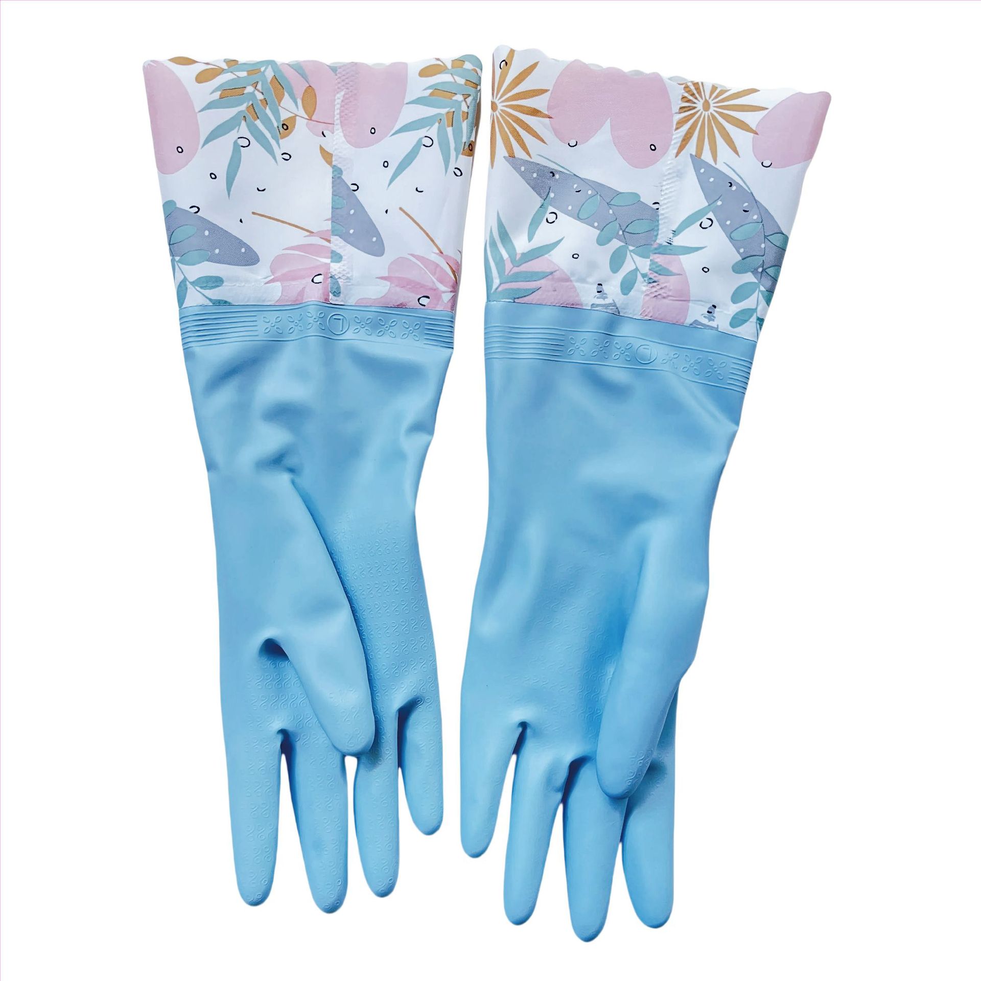 冬季pvc洗衣手套护臂长手套家务防护手套宽口加绒接袖加长款花袖