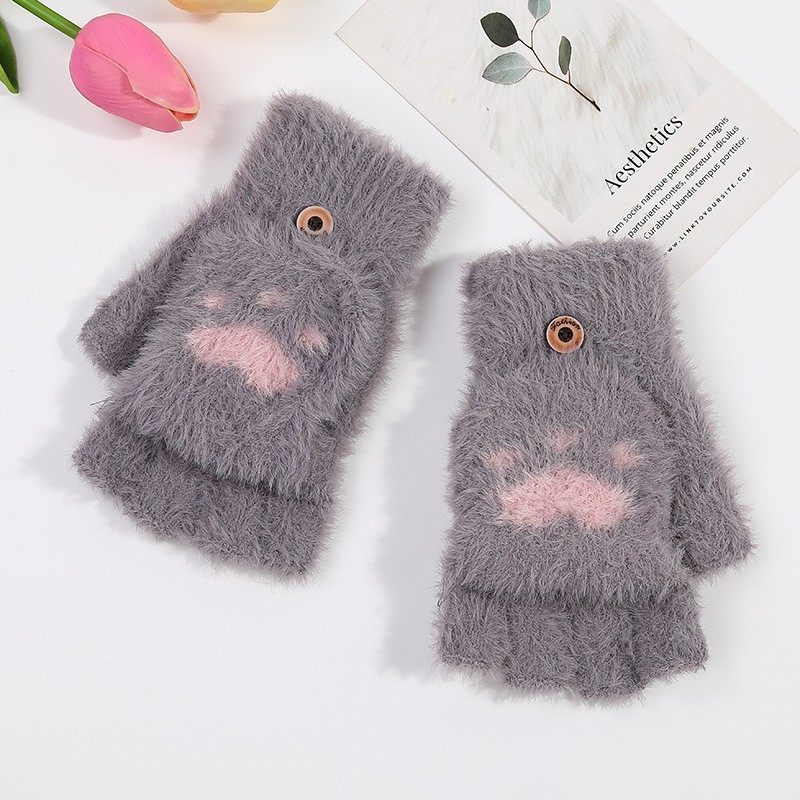 knitted velvet keep warm gloves