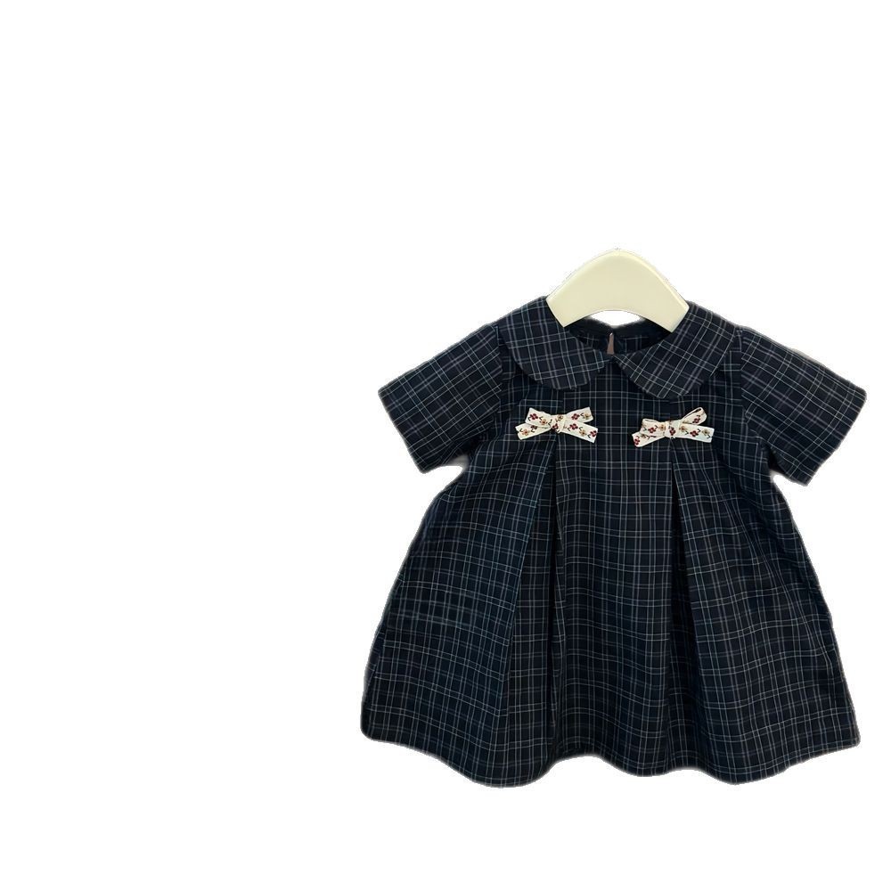 [Xianning Seven] ¡Sentido avanzado! Vestido de muñeca a cuadros retro estilo universitario con lazo floral de bebé femenino