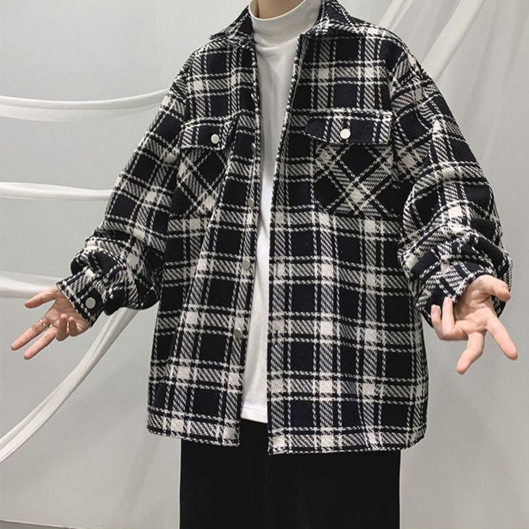 Light Mature Style Houndstooth Woolen Work Jacket for Men, Versatile and Handsome Korean Style Youth Korean Style Trendy Jacket Light Mature Style Houndstooth Woolen Work Jacket for Men, Versatile and Handsome Korean Style Youth Korean Style Trendy Jacket