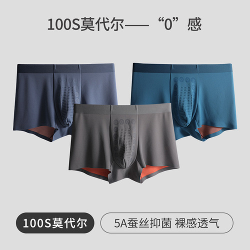 100S Modal men's underwear double-sided breathable boys' boxer briefs silk crotch antibacterial seamless boxer shorts for men